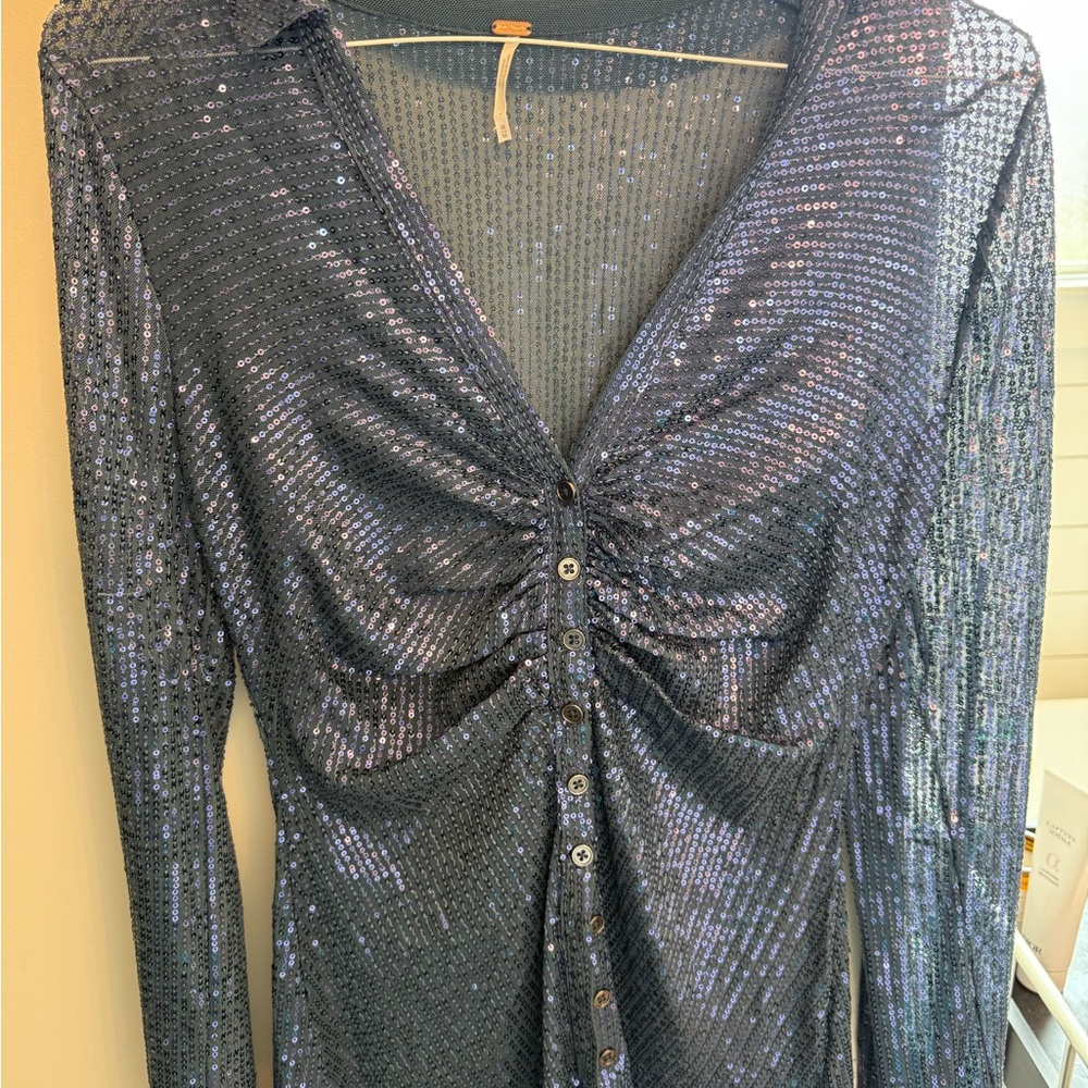 Free People Sequin Button-Up Top
